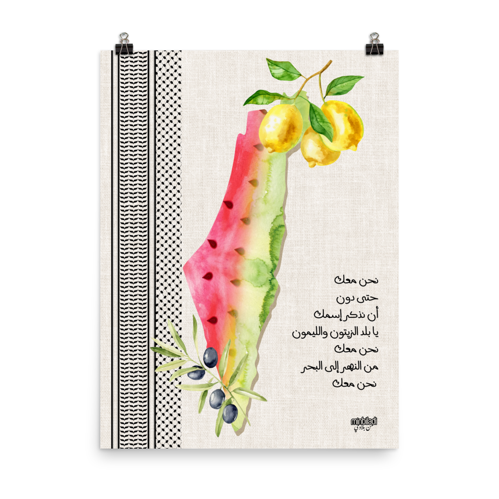 Palestine Map Watermelon & Lemon Poster