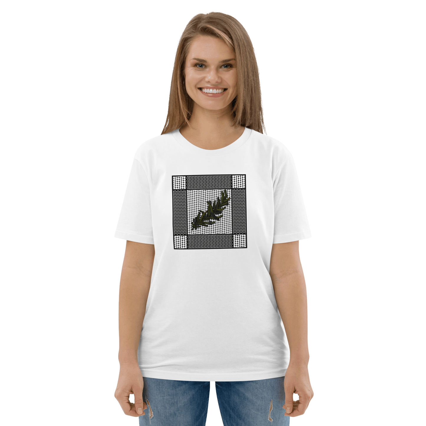 Palestine Kuffiyeh Écharpe avec branche d'olivier Tatriz T-shirt femme