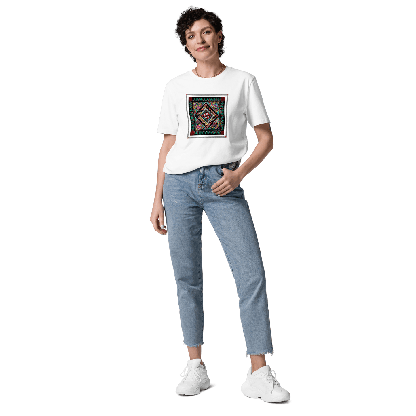 T-shirt palestinien coloré pour femmes, motif Tatriz