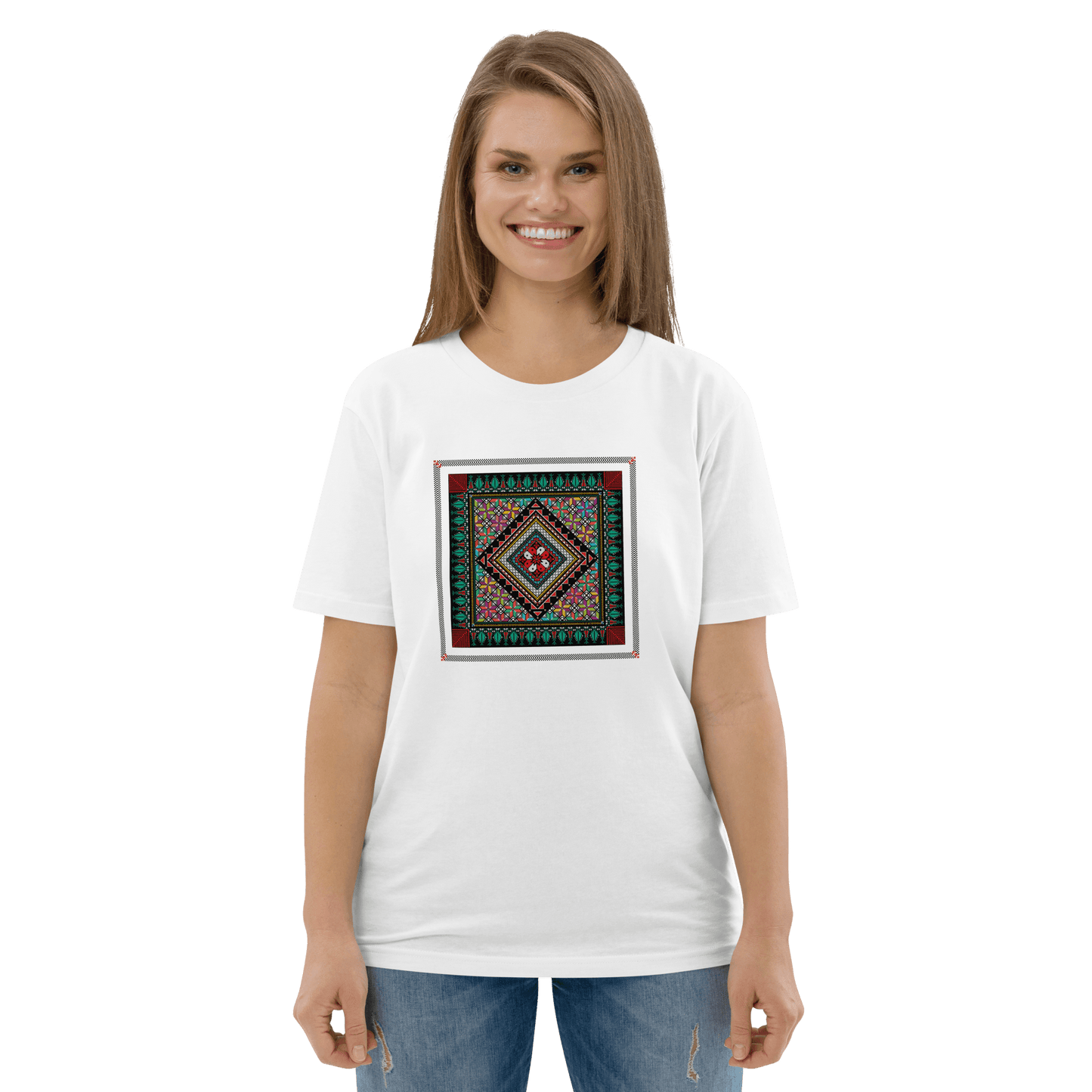 T-shirt palestinien coloré pour femmes, motif Tatriz