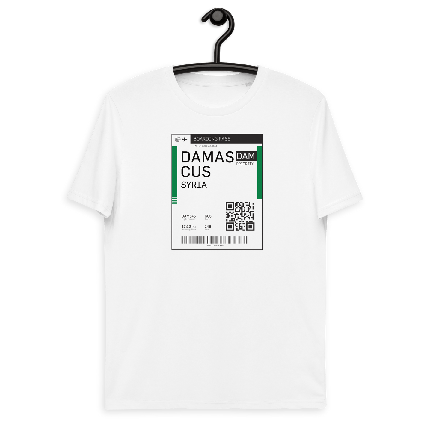 T-shirt pour femmes, carte d'embarquement syrienne, damas